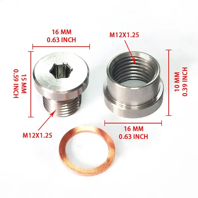 Juego tornillos y tuercas M12x1,25 inox S304 para sensor lambda - imagen 2