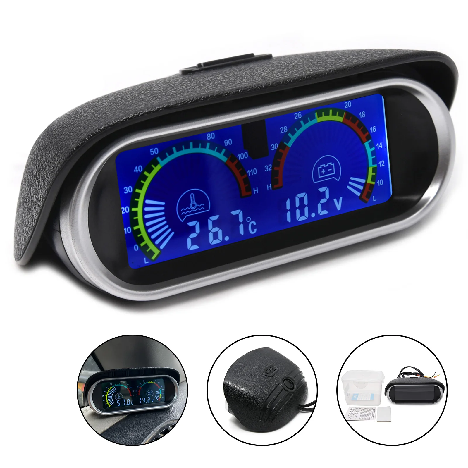 Medidor temperatura agua LCD con voltímetro 12/24 V, sensor 1/8 NPT - imagen 3