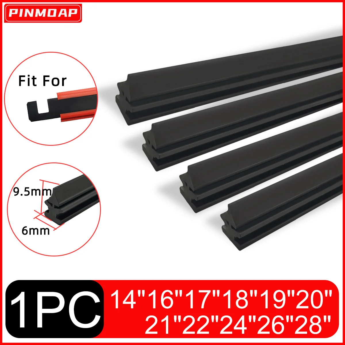 Tira de recambio limpiaparabrisas de goma natural 6 mm PINMOAP