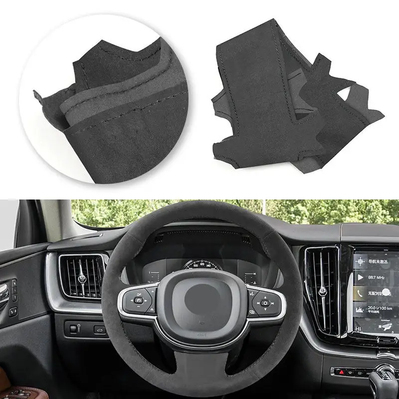 Funda de volante de ante negro para Volvo S60, V60, XC60 y XC90