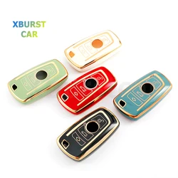 Funda llave coche TPU con soporte y borde dorado BMW Serie 1 3 5