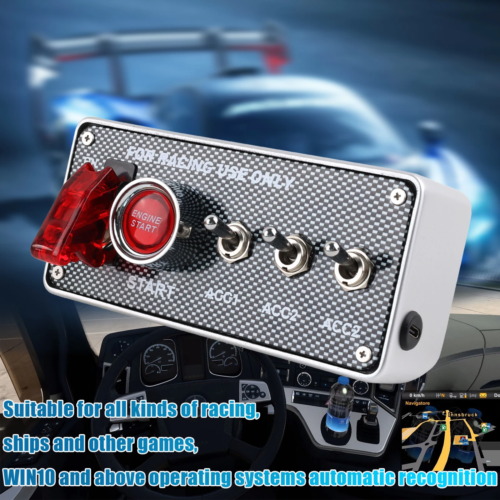 Panel Interruptores Simracing 12V USB Botones LED Estilo Carbono - imagen 4