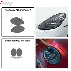 Película protectora para faros delanteros de coche, pegatina de TPU negra ahumada para Porsche 911 718 Cayenne Panamera Macan Taycan, accesorios, 2 uds.