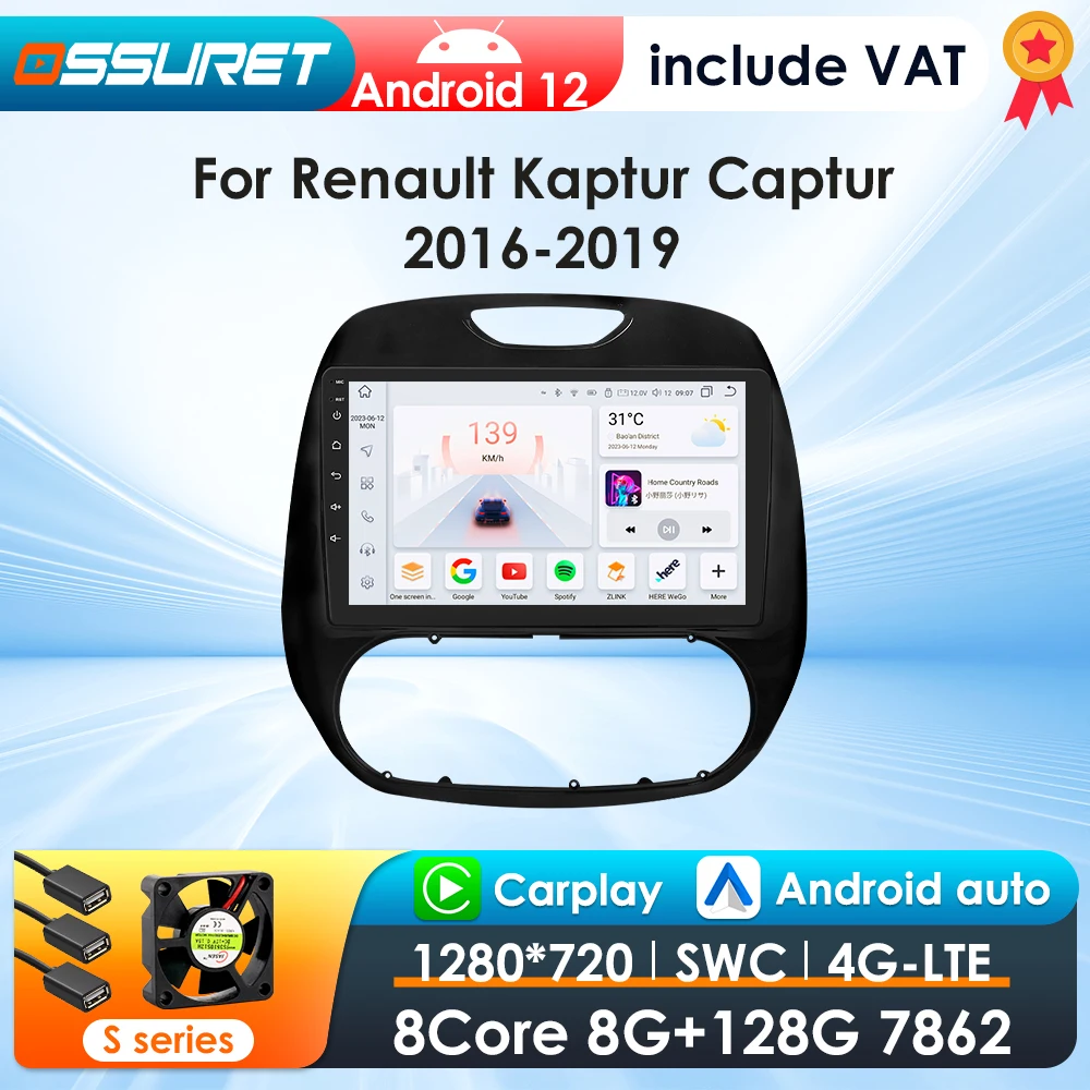 Radio Android 13 GPS 4G LTE CarPlay cámara–Renault Kaptur Captur 2019