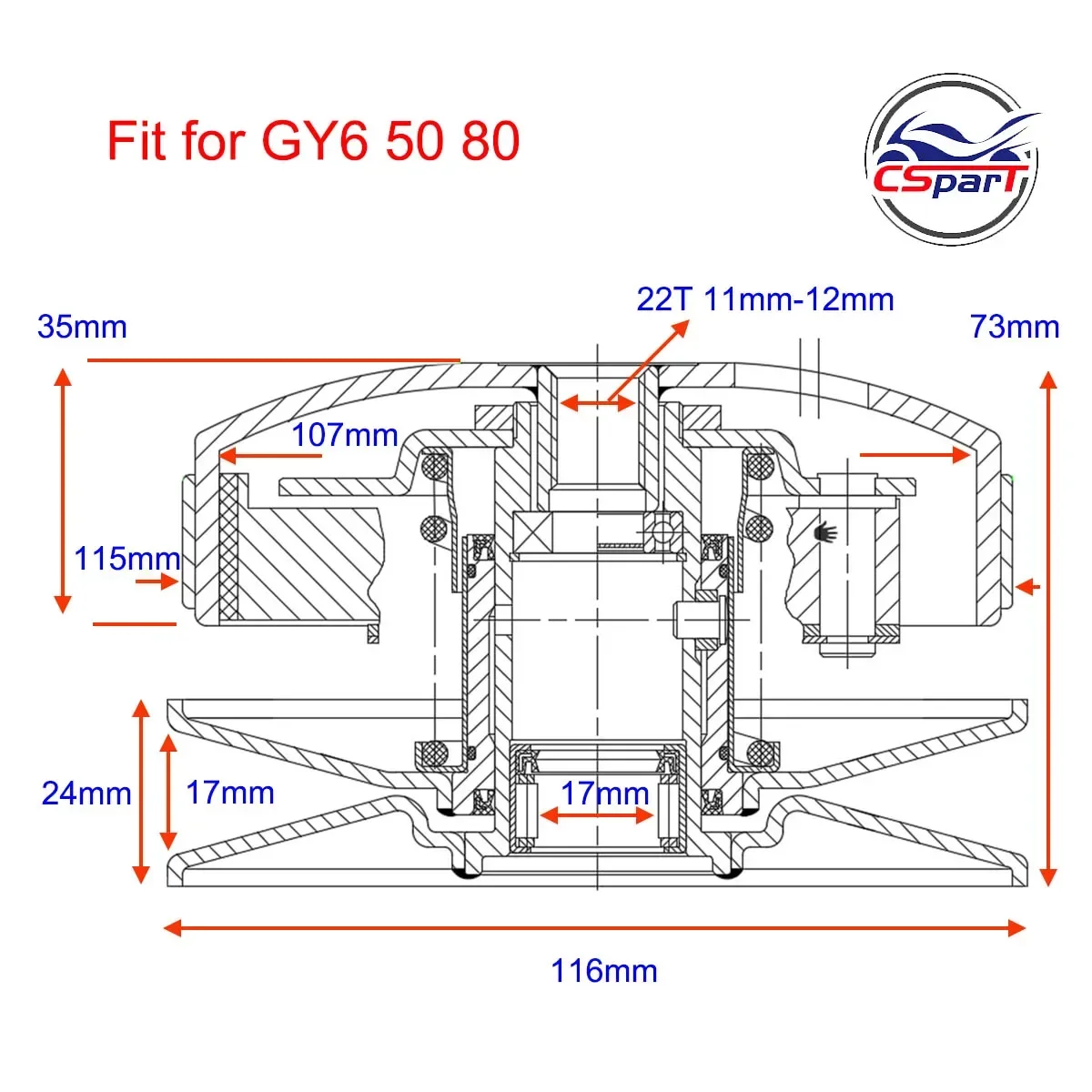 Kit de embrague GY6 115 mm 22T para scooter 50-80 cc 139QMB - imagen 4