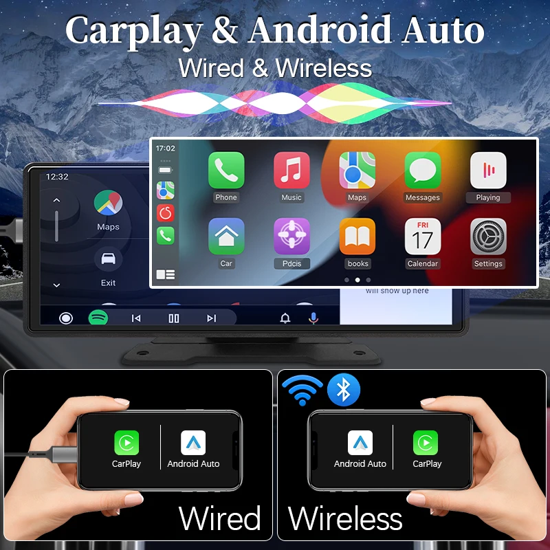 Reproductor de vídeo Multimedia con Radio para espejo de coche de 10,26 pulgadas, pantalla Universal inalámbrica Carplay Android Auto con Bluetooth AUX USB - imagen 2