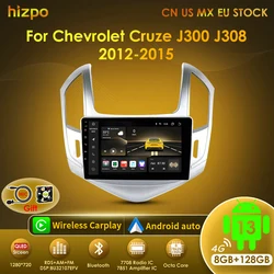 Hizpo Radio Android 13 2DIN con CarPlay - Chevrolet Cruze 2012-2015
