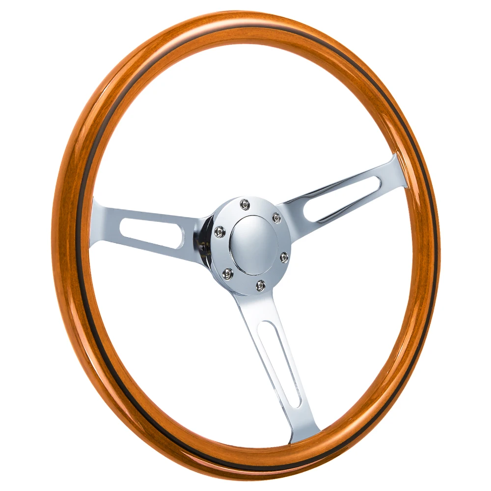 Volante Racing Madera 380mm Centro Cromado – Estilo Vintage