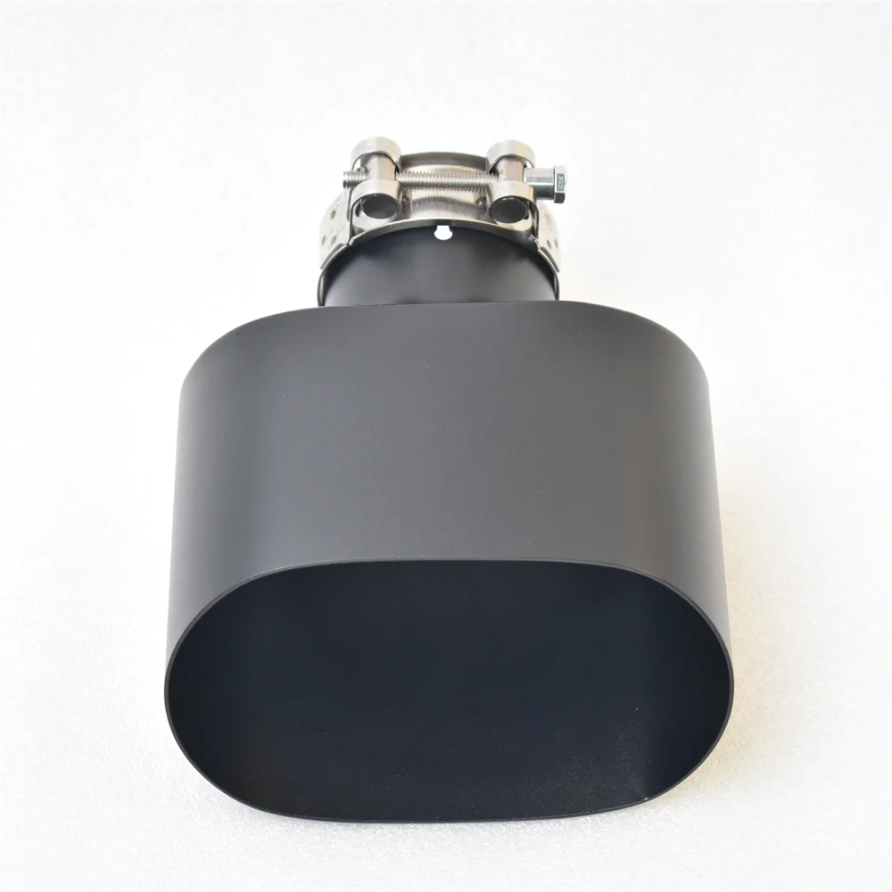 RE-silenciador automotriz elíptico de acero inoxidable, color negro mate, de gran diámetro, sistema de escape, boquilla Universal - imagen 2