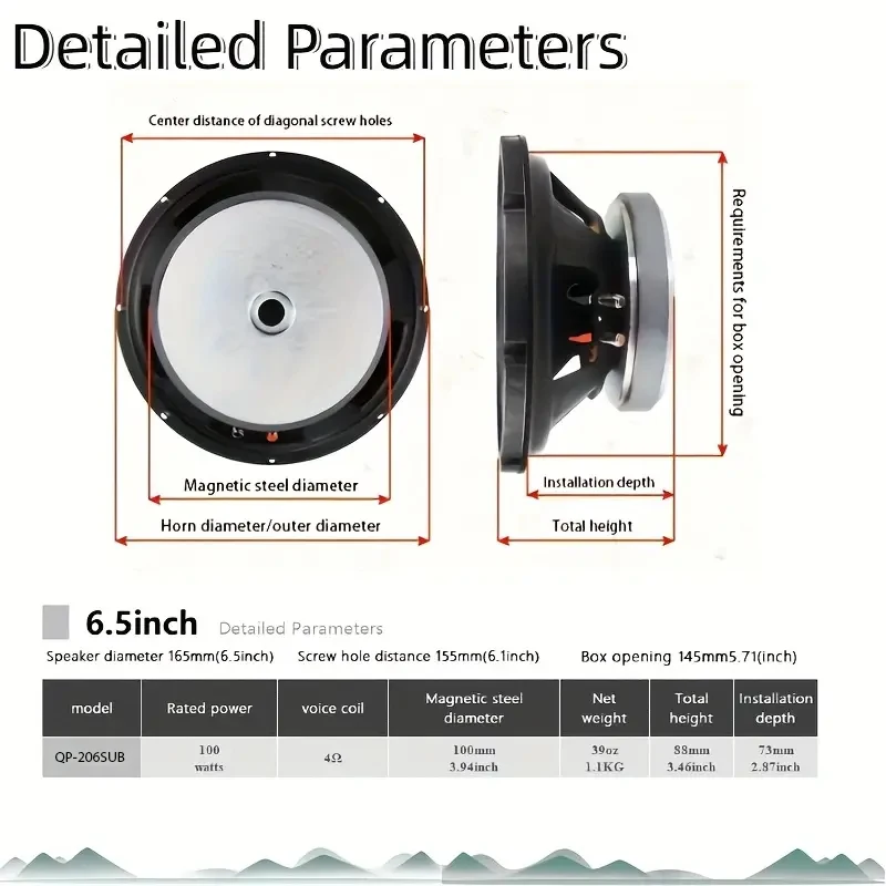 Subwoofer coche 6,5 pulgadas 4 ohmios de alta potencia - imagen 2