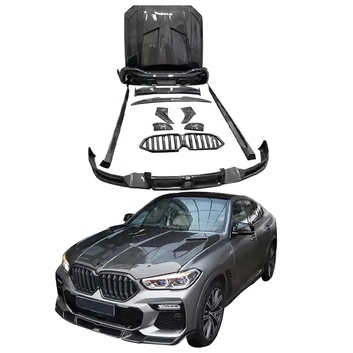 Kit de carrocería de coche de fibra de carbono para BMW X6 G06 a estilo LD labio delantero con luces