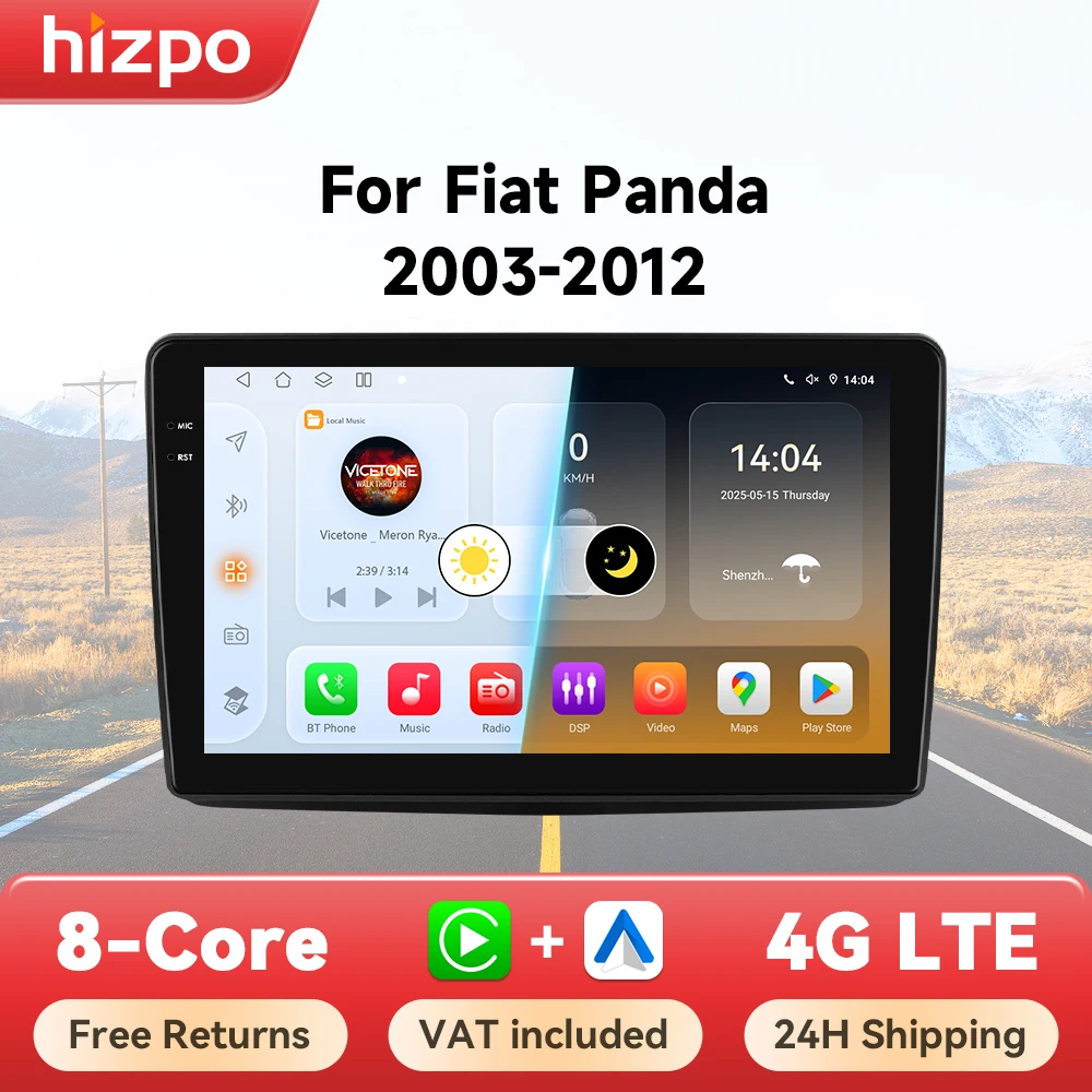 Hizpo Autoradio GPS CarPlay – Fiat Panda 2003-2012