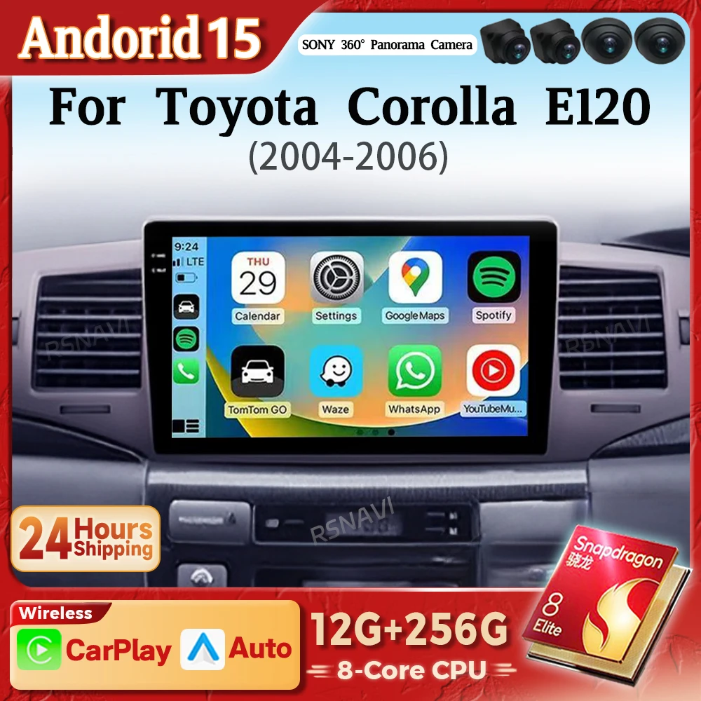 Radio multimedia Android 15 con CarPlay para Toyota Corolla E120