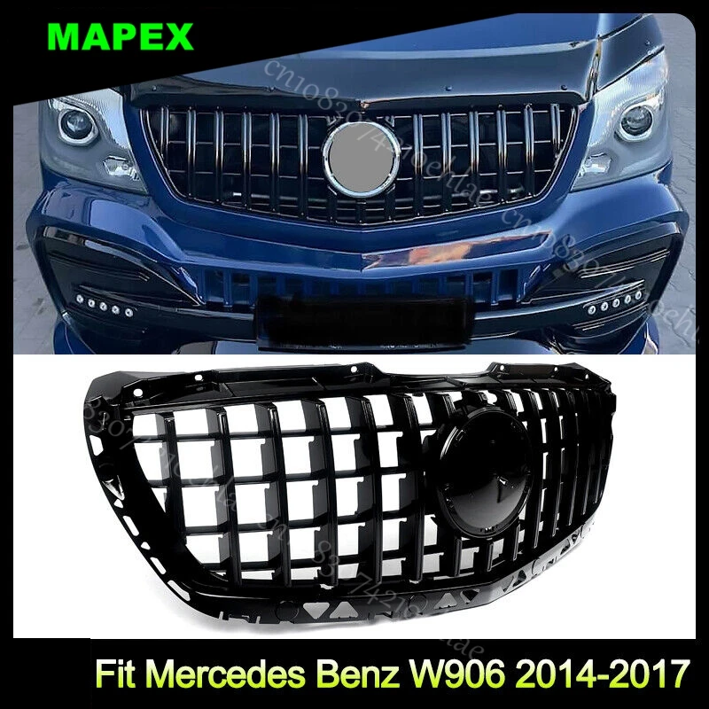 Rejilla delantera GT para Mercedes Benz W906 Sprinter 2500 3500 2014-2017 cromo negro brillante