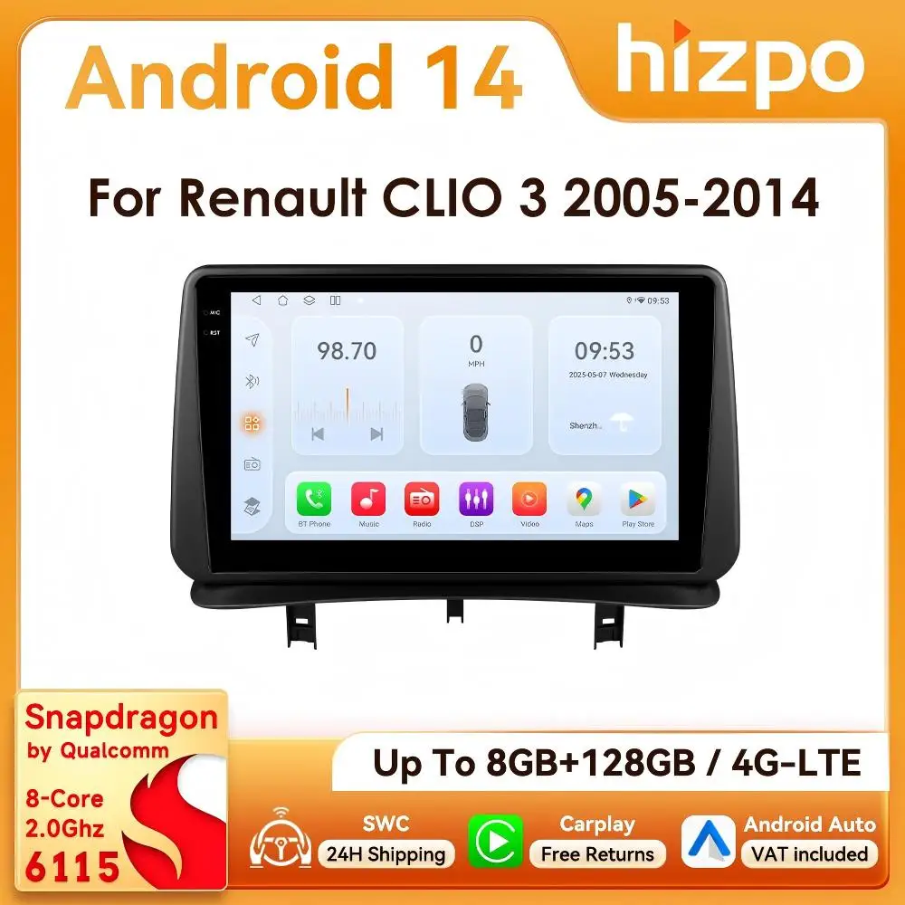 Hizpo Autoradio 2 DIN Android 14 para Renault Clio 3 2005-2014