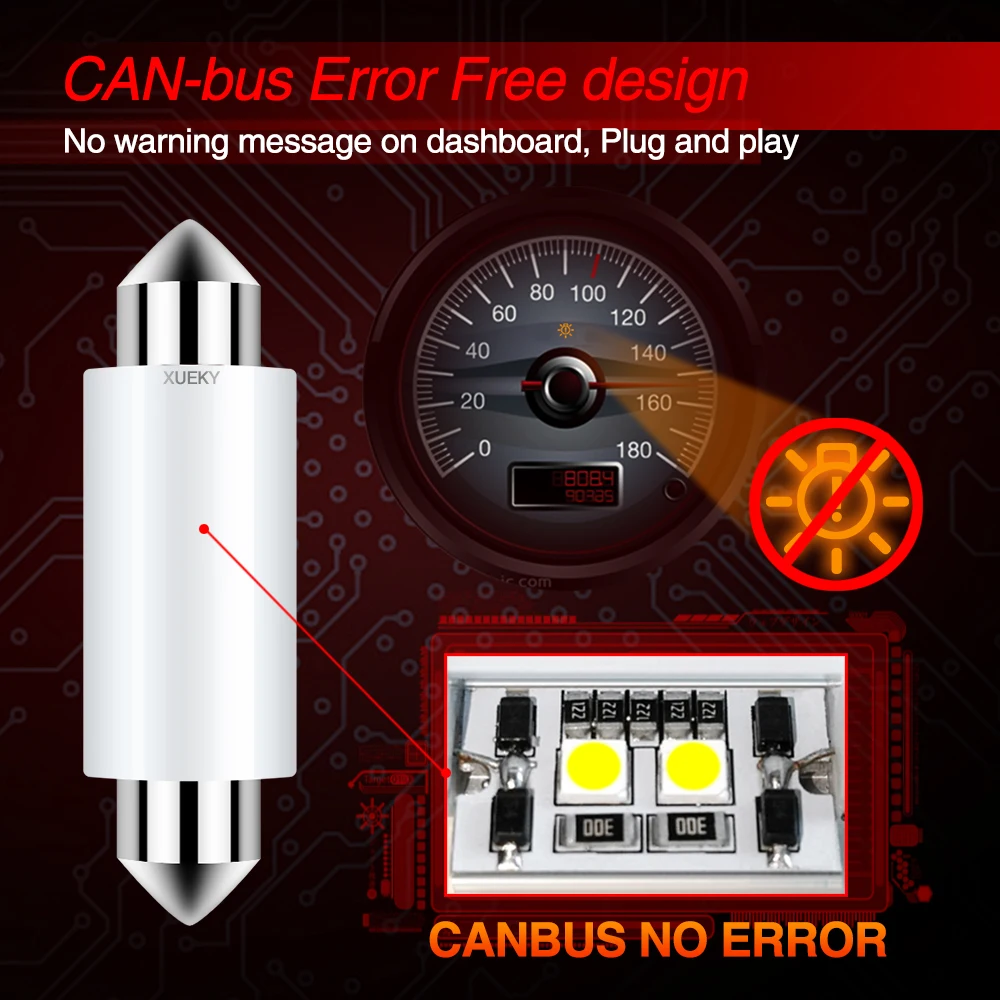 Xukey 2x C5W adorno de coche 31mm 36mm bombillas LED Interior cúpula mapa luces de lectura C10W 39mm 41mm 3030 SMD CANBUS sin errores - imagen 4
