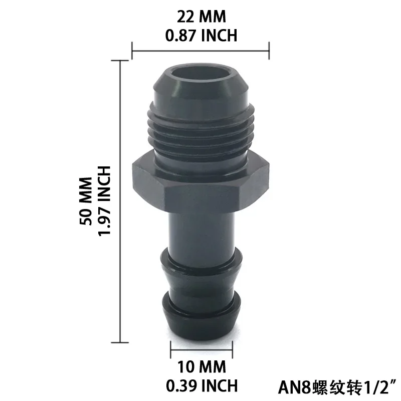 Adaptador AN8 a 1/2" con espiga para combustible, aluminio negro - imagen 2