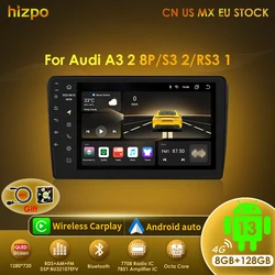 Autoradio 2 Din Android 13 Hizpo con CarPlay y Wifi para Audi A3 8P