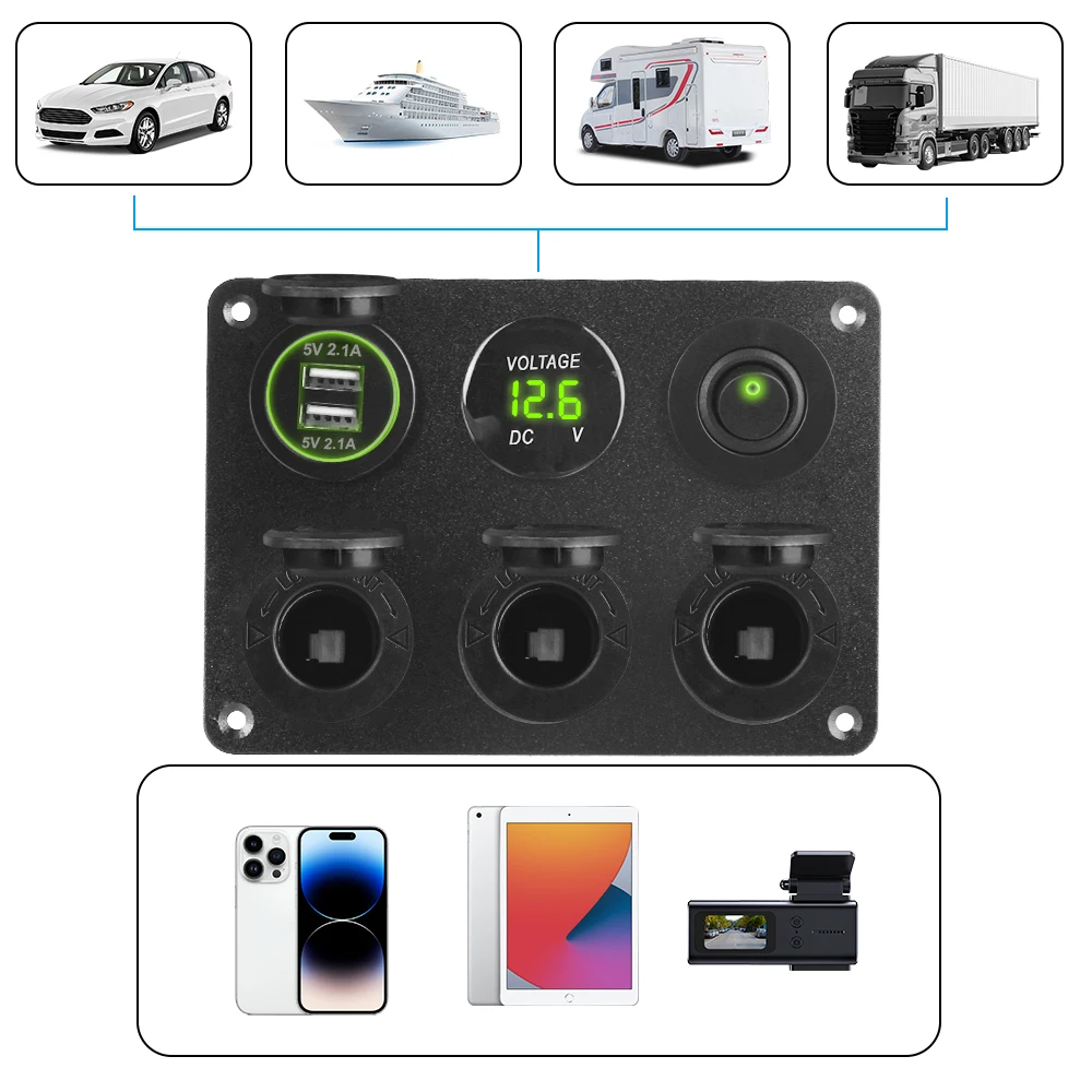Cargador USB Dual 12V con voltímetro LED para coche y RV - imagen 3