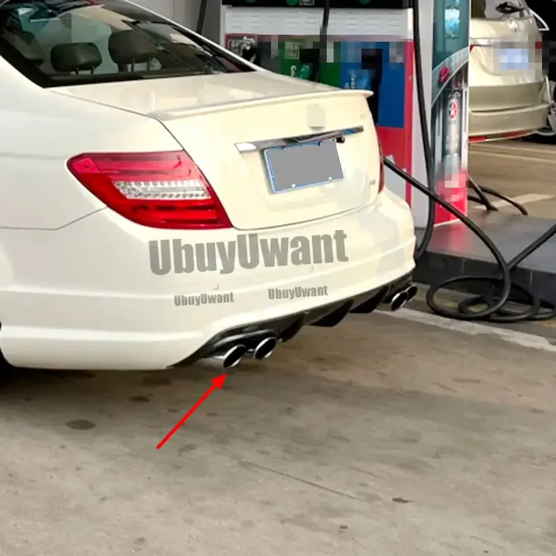 Para mercedes-benz W204 C180K C200 C260 C300 labio difusor de parachoques trasero 2004-2007 placa de alerón divisor de escape de coche de fibra de carbono - imagen 4