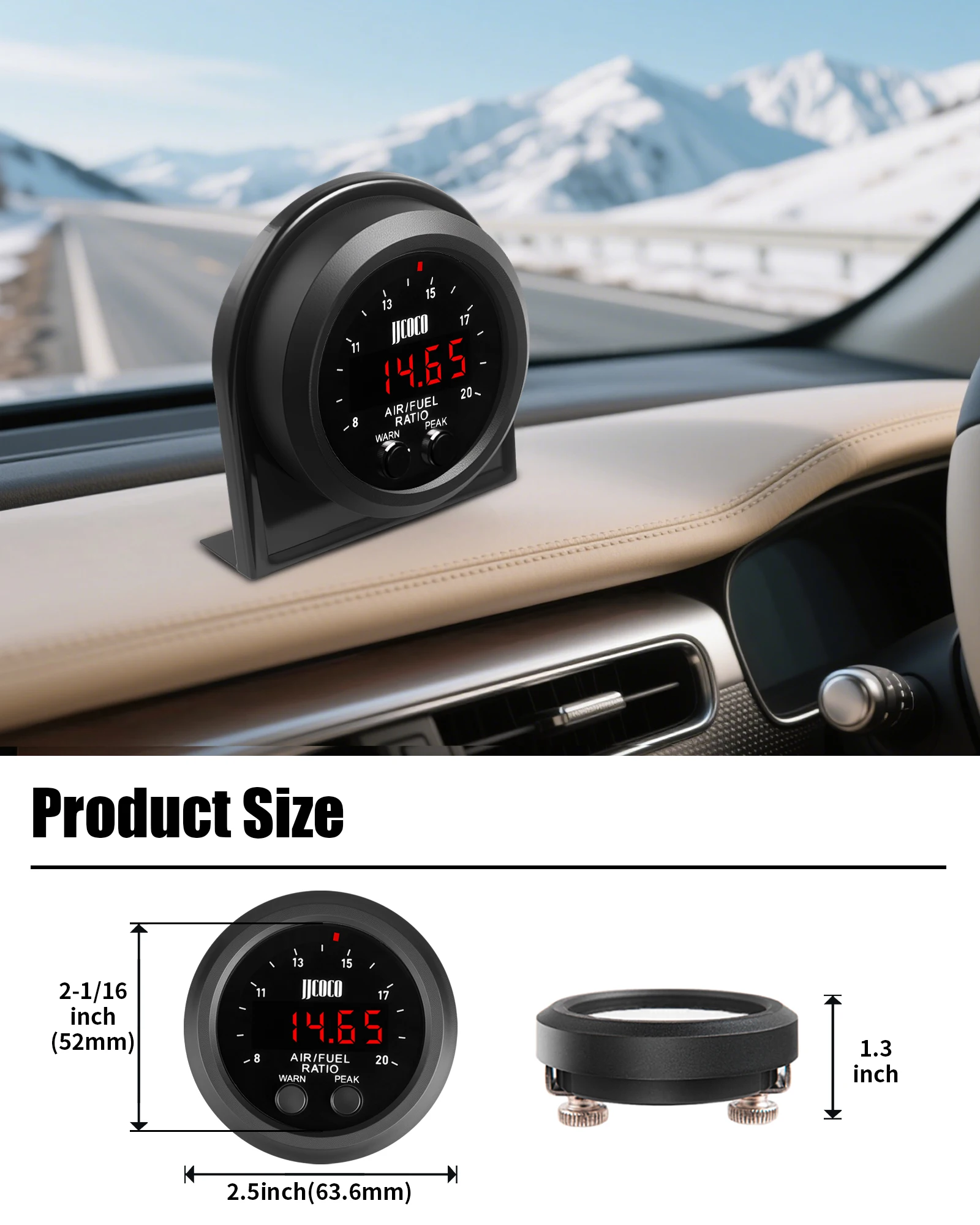 Sensor Lambda JJCOCO con Medidor AFR 52mm 12V – Sonda Oxígeno