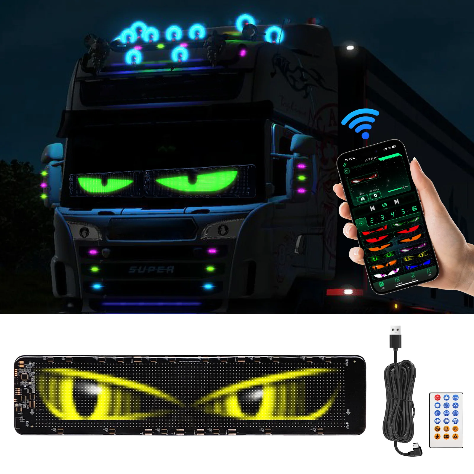 Pantalla LED matriz RGB graffiti para coche y camión USB