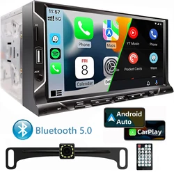 Radio 2 DIN pantalla táctil CarPlay y Android con cámara trasera