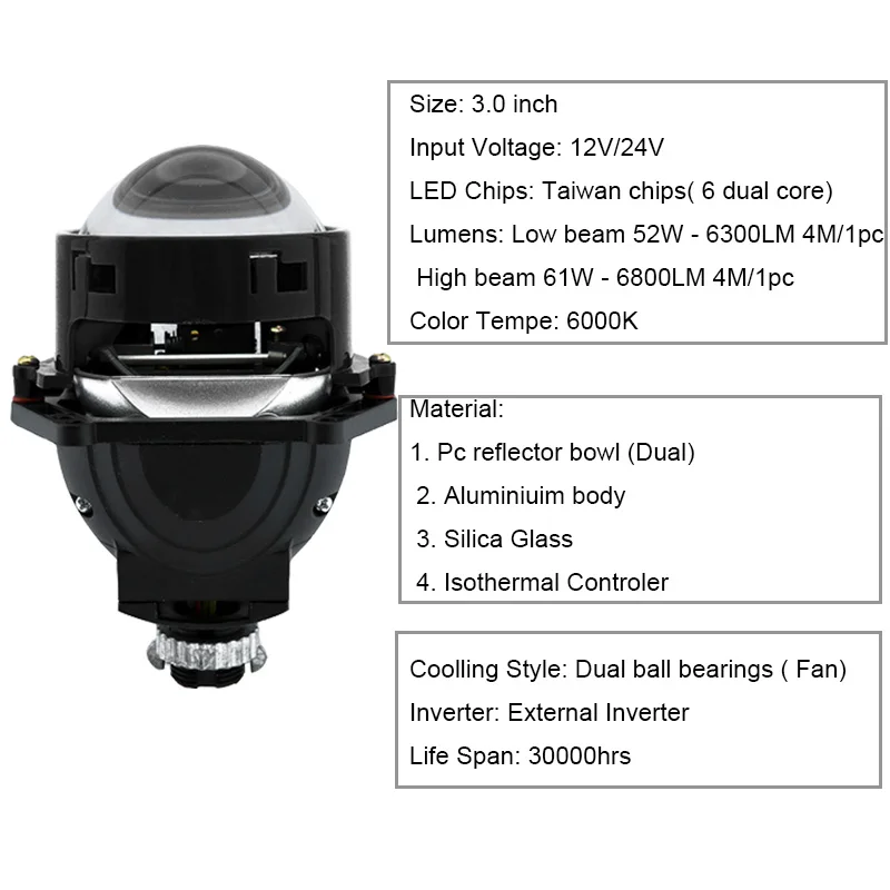 Lentes Proyector LED VAHID 3'' 12V Bi-Foco Para Hella 3R - imagen 4