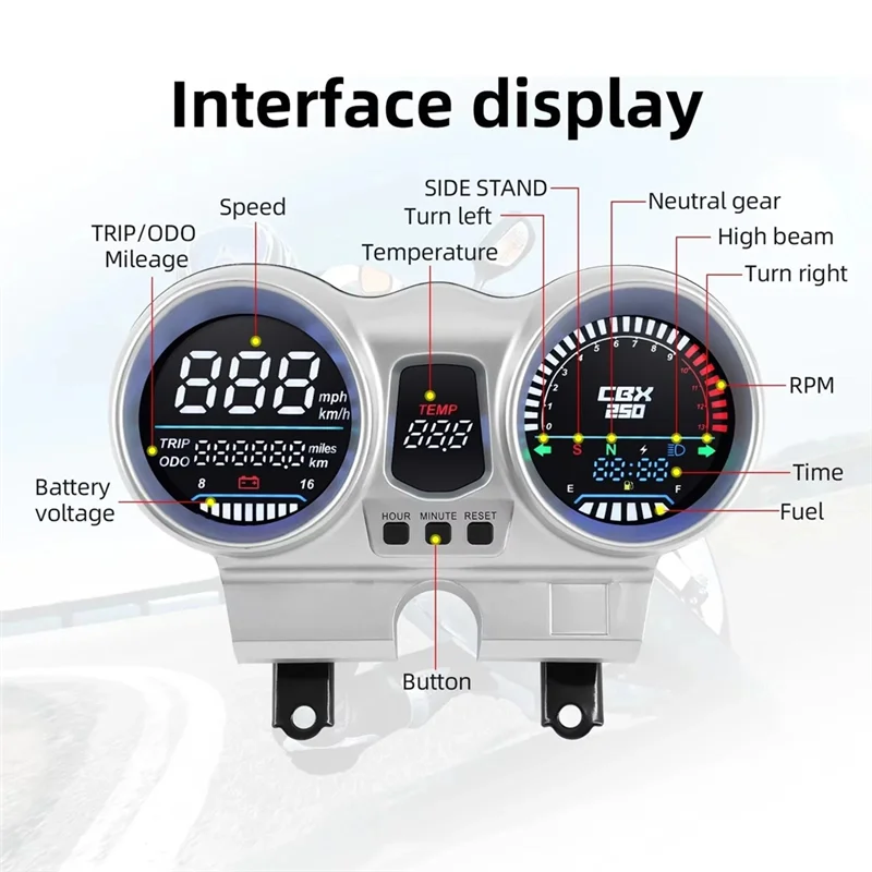 Tacómetro LCD 12V Honda CBX250 CBF250 Twister (2001-2008) - imagen 3
