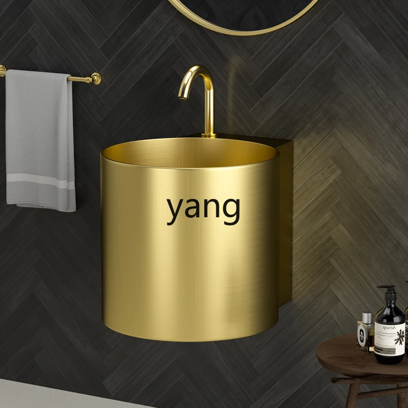 Lavabo de pared dorado LH en acero inoxidable con columna integrada - imagen 3