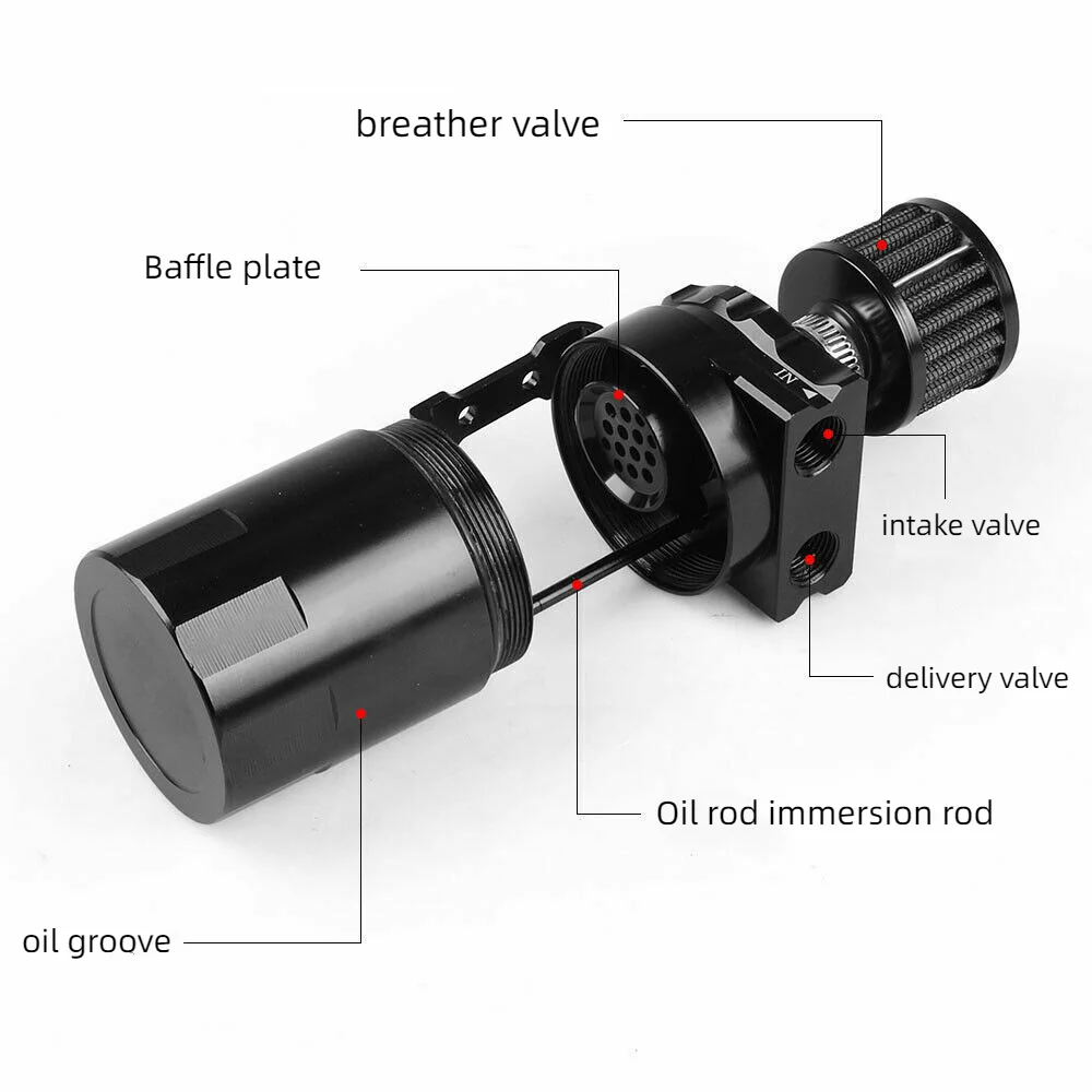 Tanque de captura de aceite con mini filtro de ventilación y accesorios