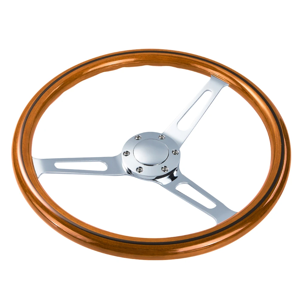 Volante Racing Madera 380mm Centro Cromado – Estilo Vintage - imagen 3