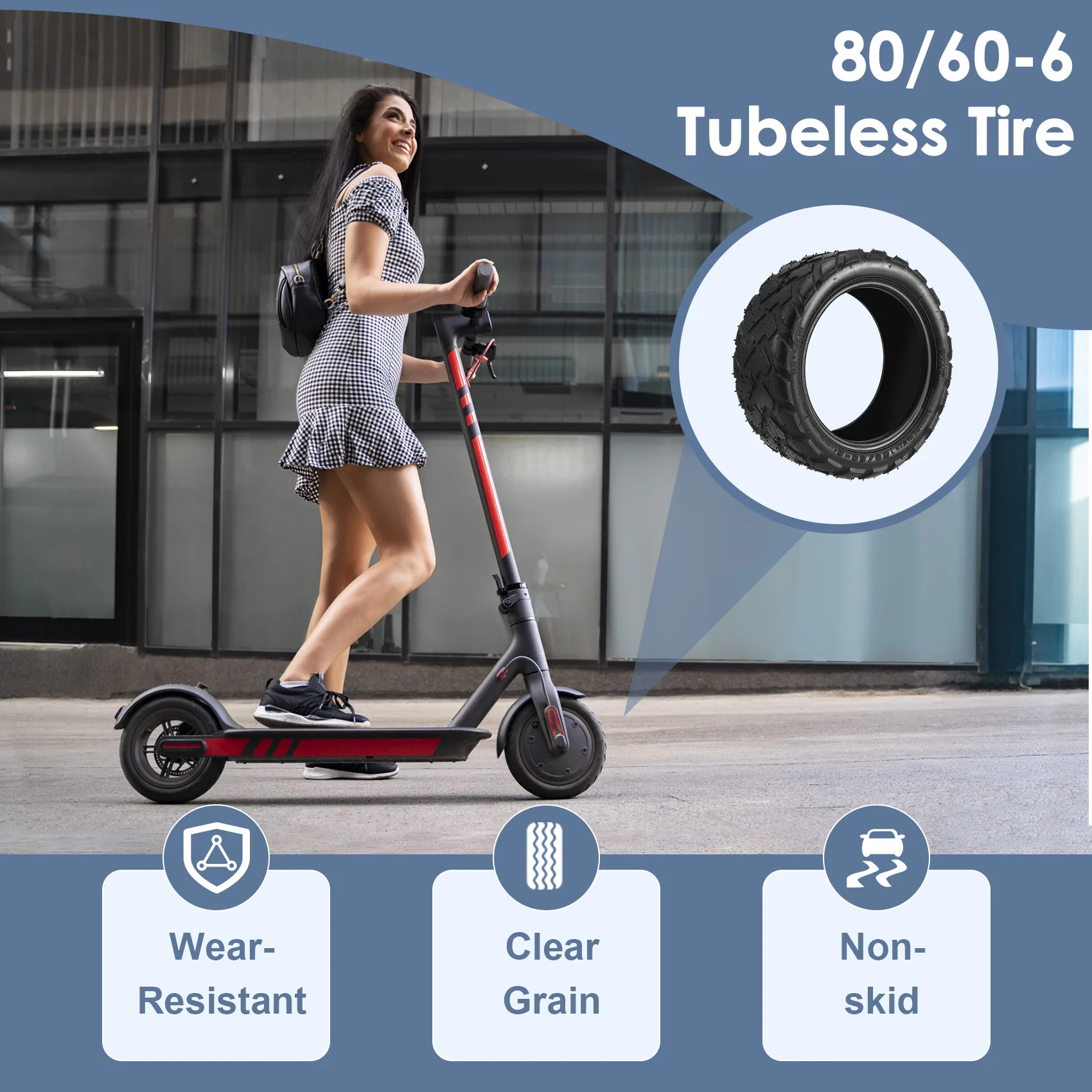 Neumático sin cámara 80/60-6 para patinete eléctrico