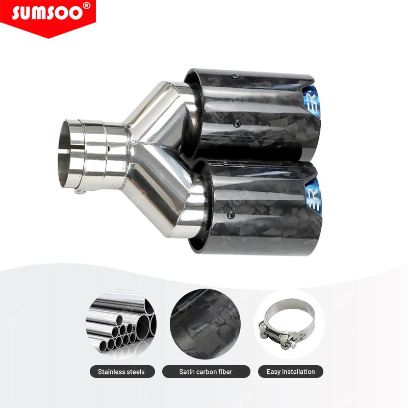 Puntas dobles de escape BMW de carbono forjado, azul quemado - imagen 3