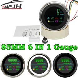 Tacómetro multifunción 6 en 1 para coche y barco LCD 85mm