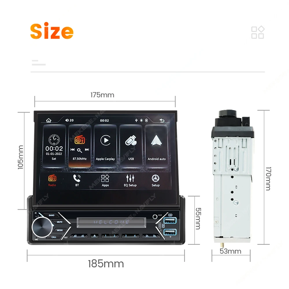 MEKEDE Radio 1 DIN con pantalla retráctil, Android Auto y CarPlay inalámbricos - imagen 5