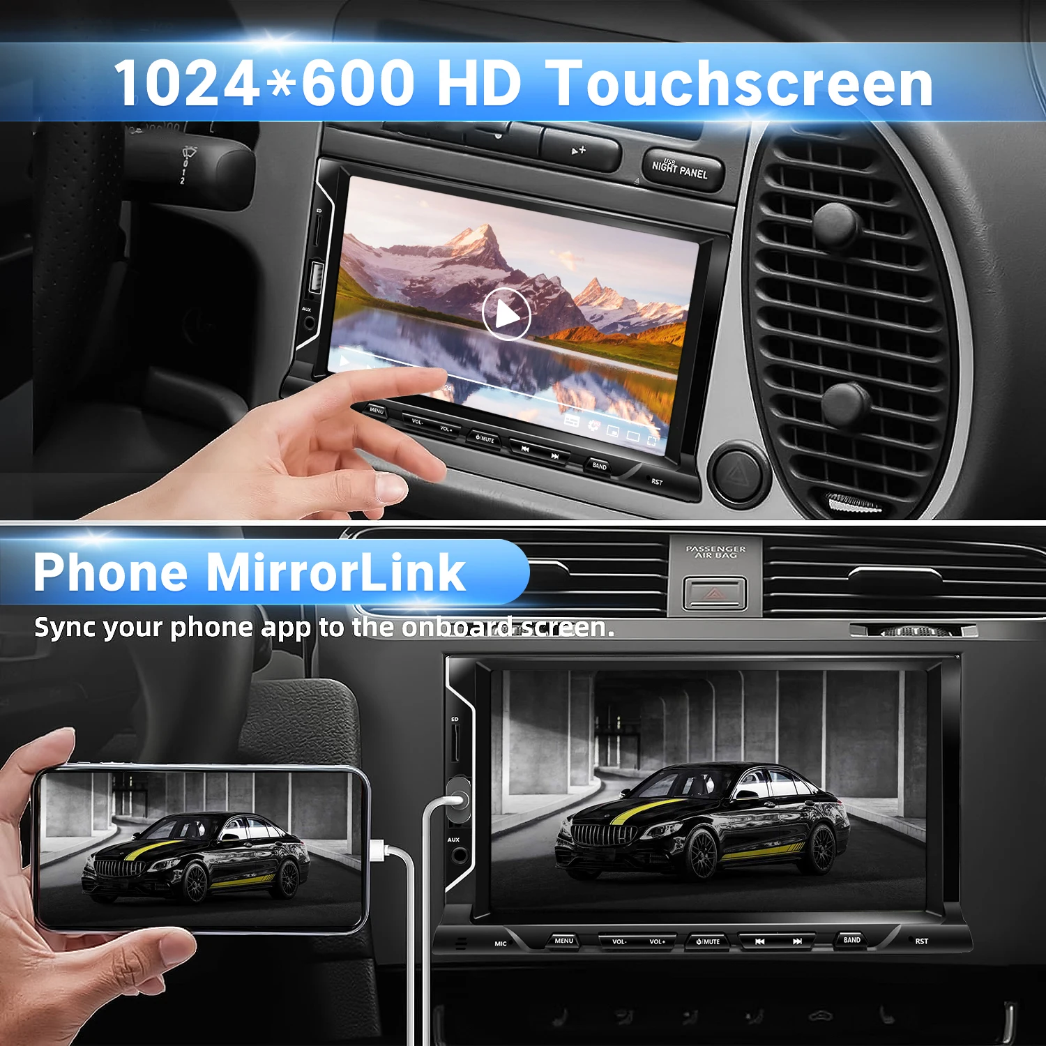 Radio 2 DIN pantalla táctil CarPlay y Android con cámara trasera - imagen 3