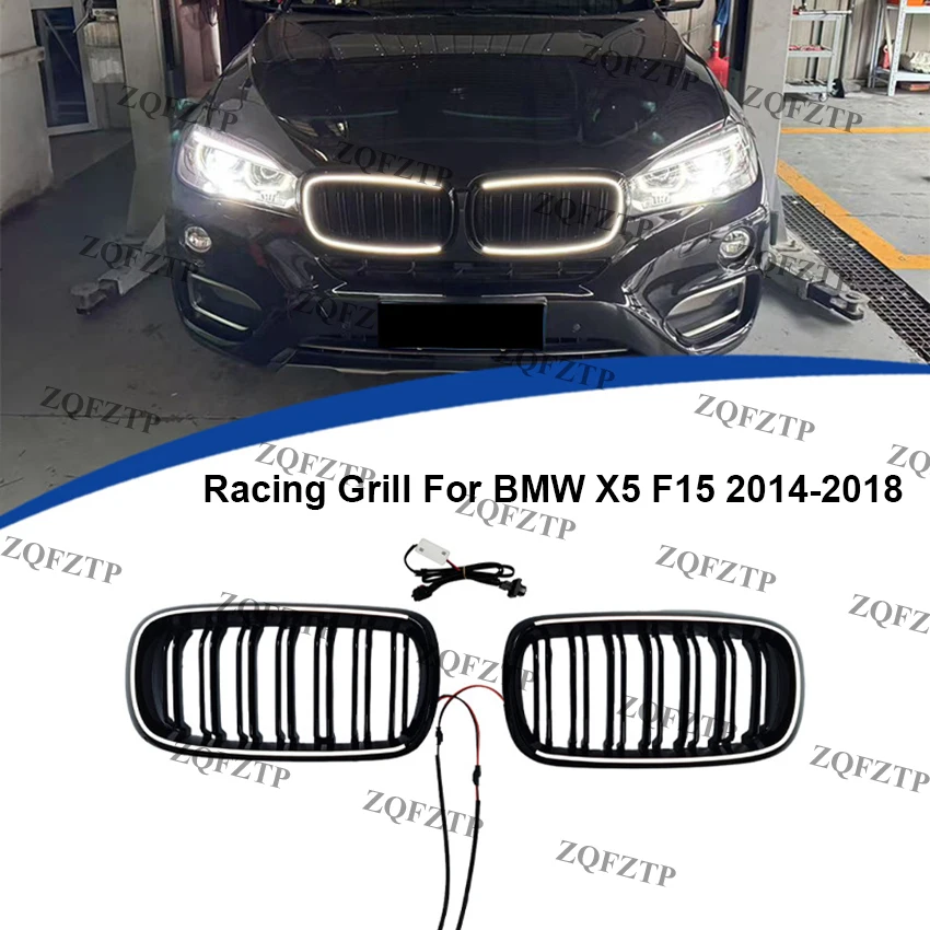 Rejilla delantera negra brillante con luz LED para BMW X5 F15