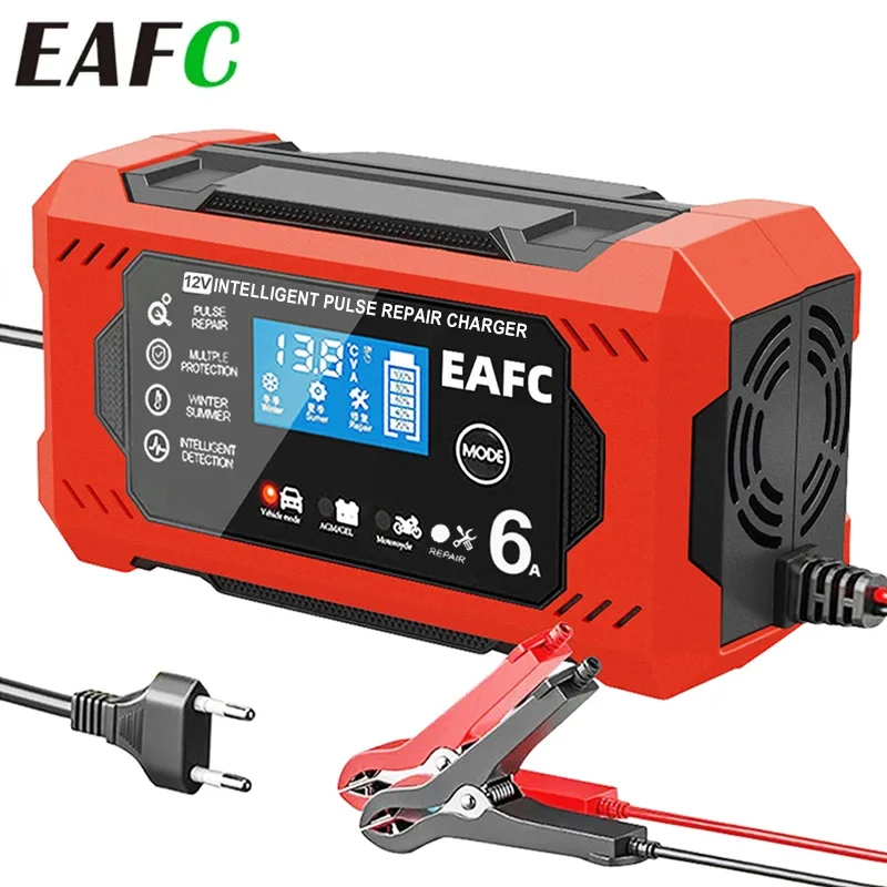 Cargador inteligente 6A 12V baterías plomo-ácido coche y moto – LCD