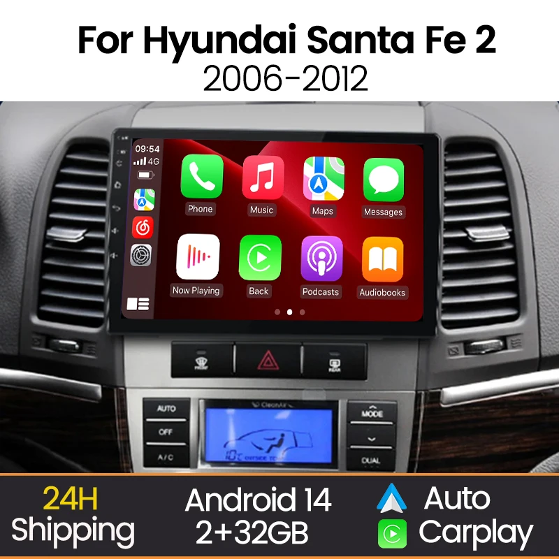 Radio 2 DIN MEKEDE con CarPlay y Android Auto para Hyundai Santa Fe II