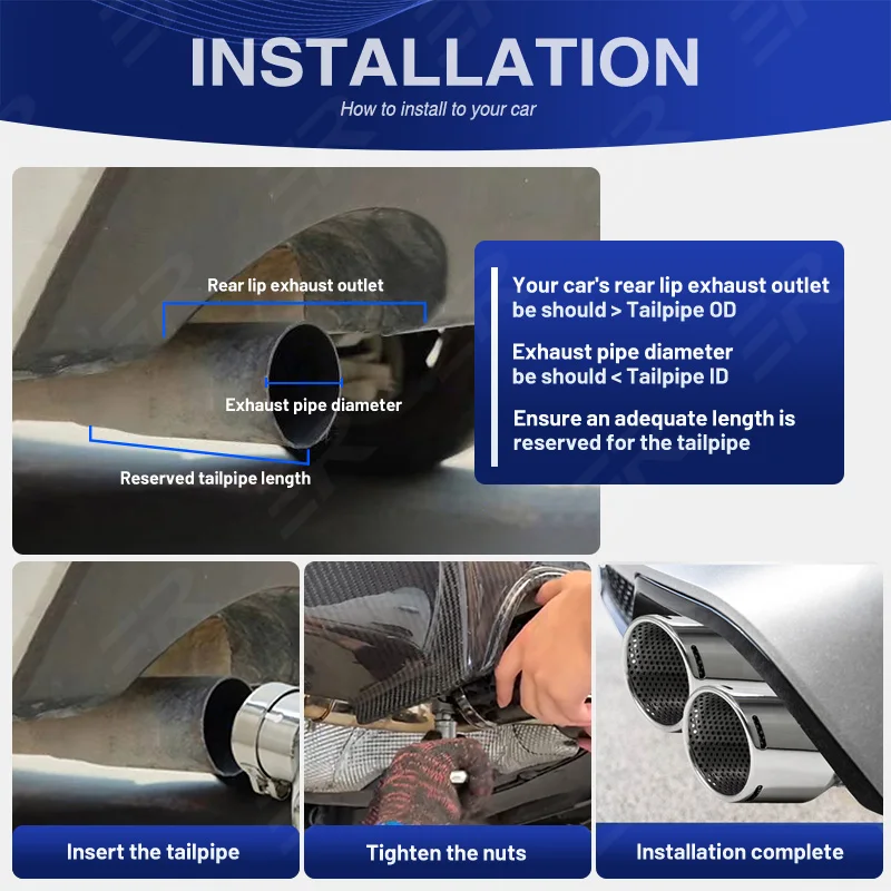 1 unidad de escape Universal de acero inoxidable plateado adecuado para accesorios de coches modificados para automóviles boquillas de silenciador de coche de salida de 89mm 101mm - imagen 5