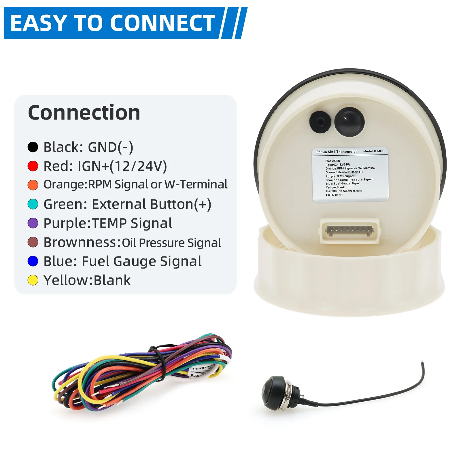 Tacómetro multifunción LCD 85 mm con RPM, temperatura y presión aceite - imagen 4