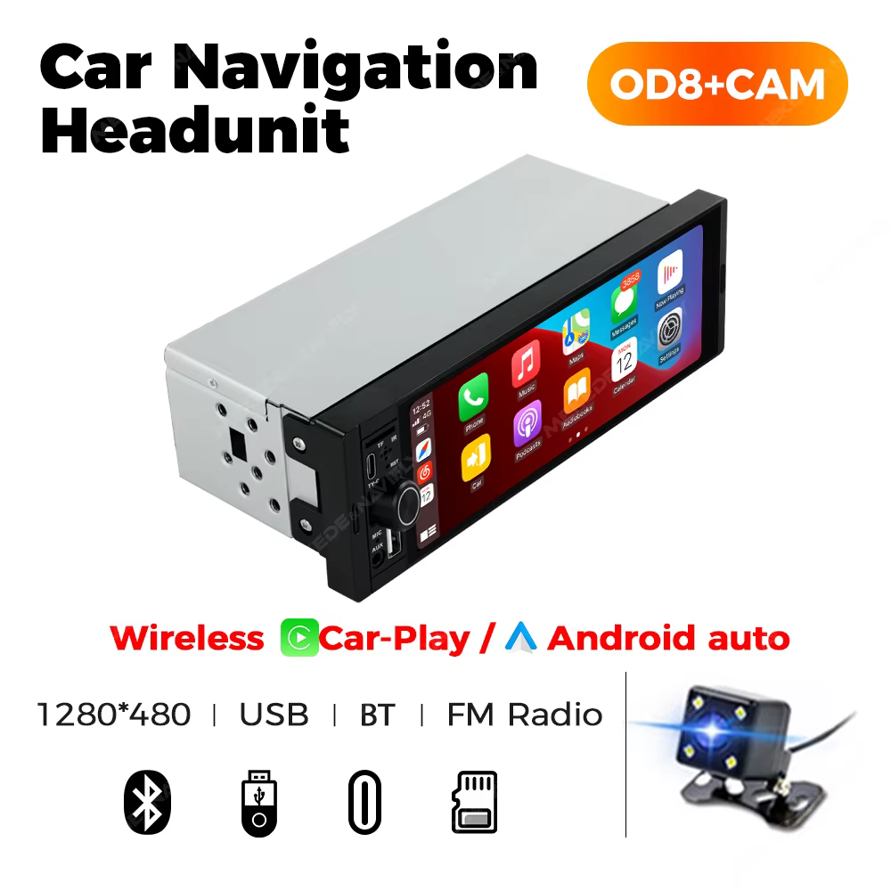 Radio 1 DIN MEKEDE con pantalla y Android Auto/CarPlay inalámbricos