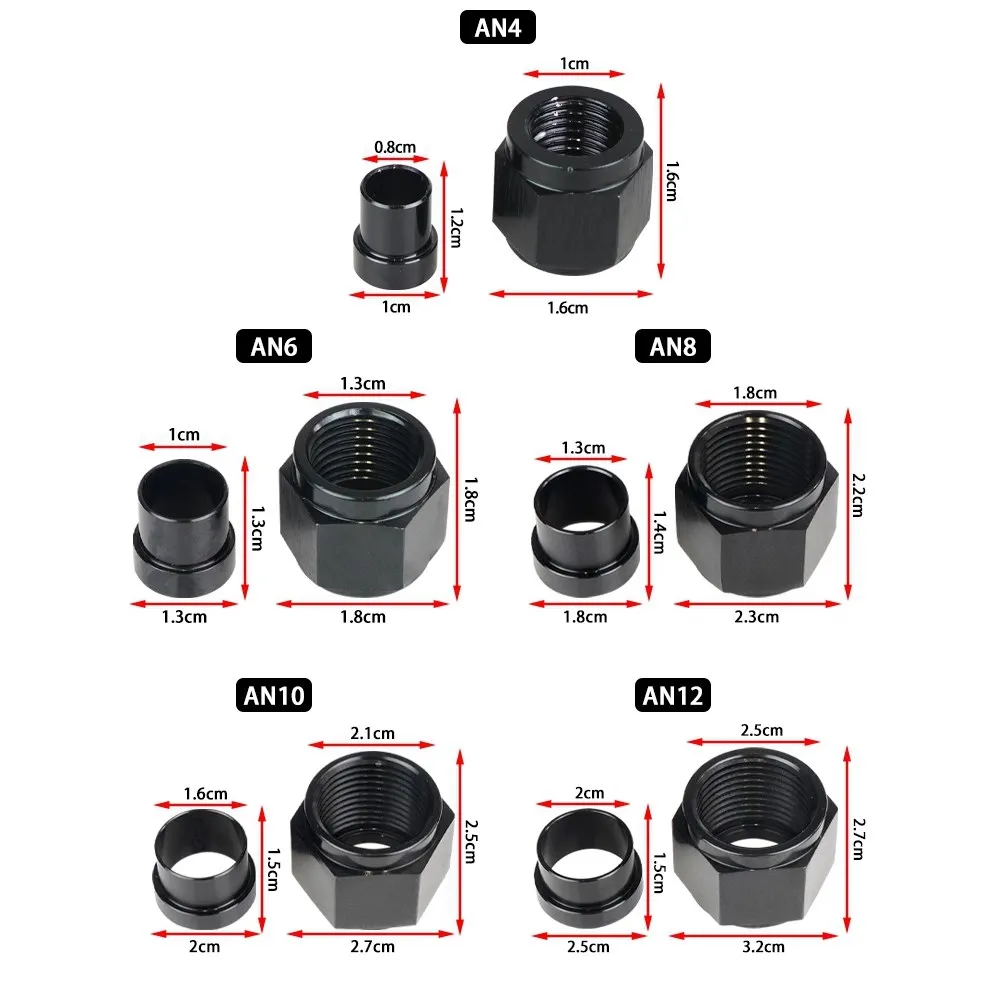Kit adaptadores AN rectos de aluminio negro para mangueras - imagen 2
