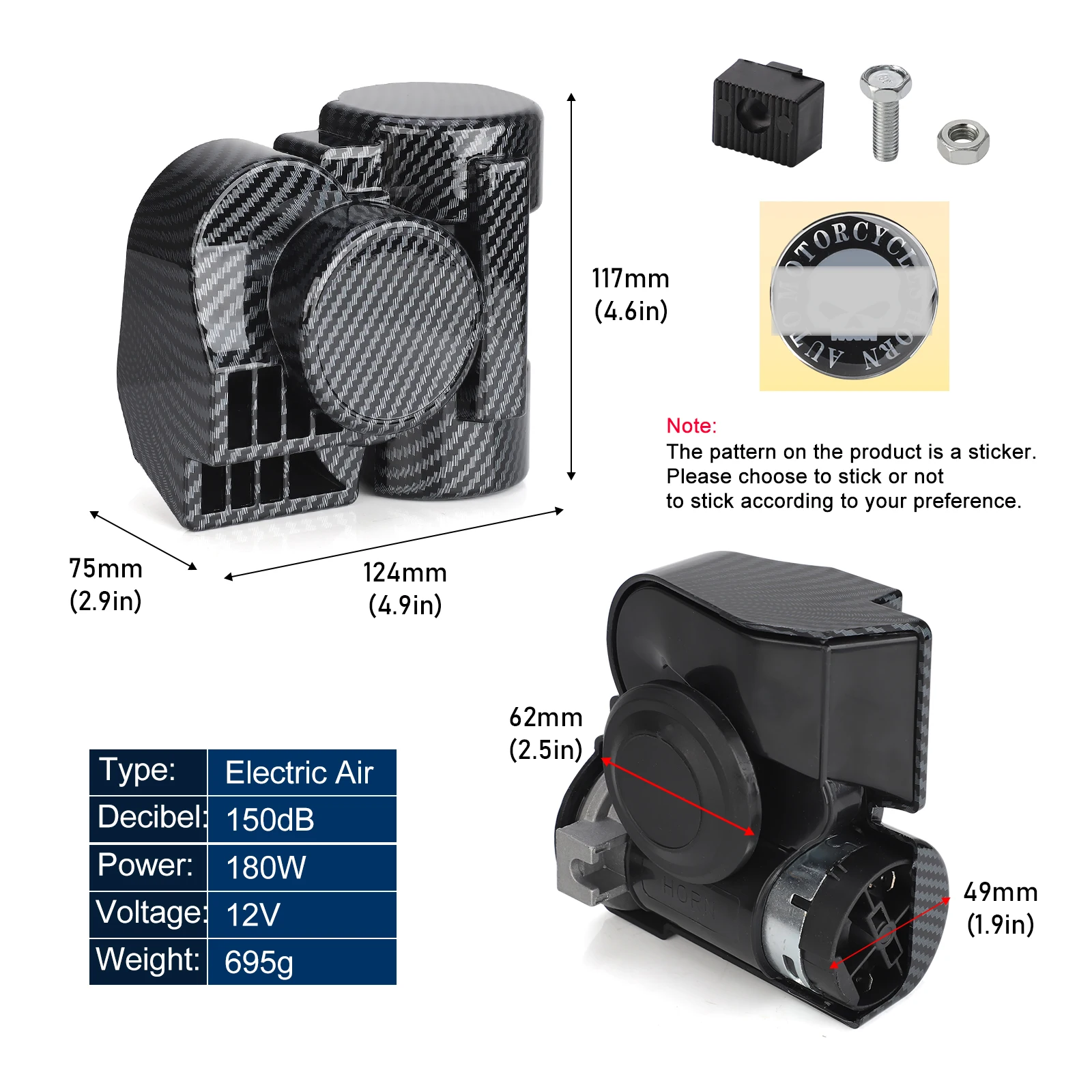 Bocina de aire eléctrica 12 V, doble tono y 150 dB para coche - imagen 2