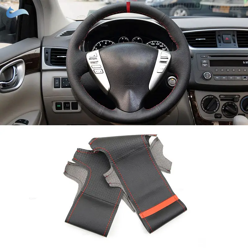 Para Nissan Versa Note Livina 2013 2014 2015 nuevo Tiida Sylphy 2011-2015 Sunny Sentra cubierta interior del volante del coche embellecedor de cuero