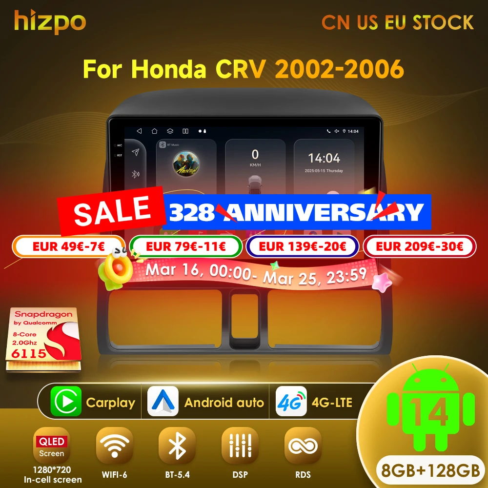 Hizpo 2DIN Android Auto para Honda CR-V 2002-2006 con CarPlay