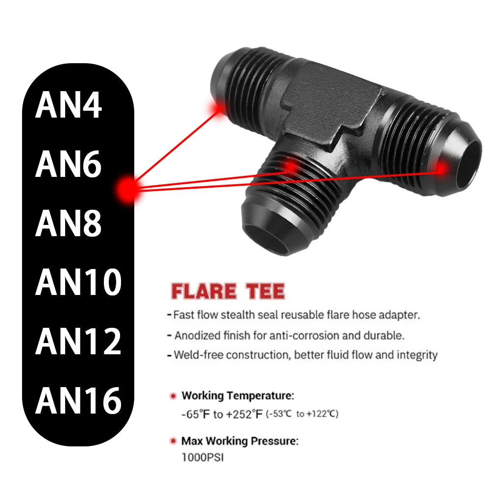 Conector en T para manguera de aluminio con rosca AN negro/azul - imagen 3