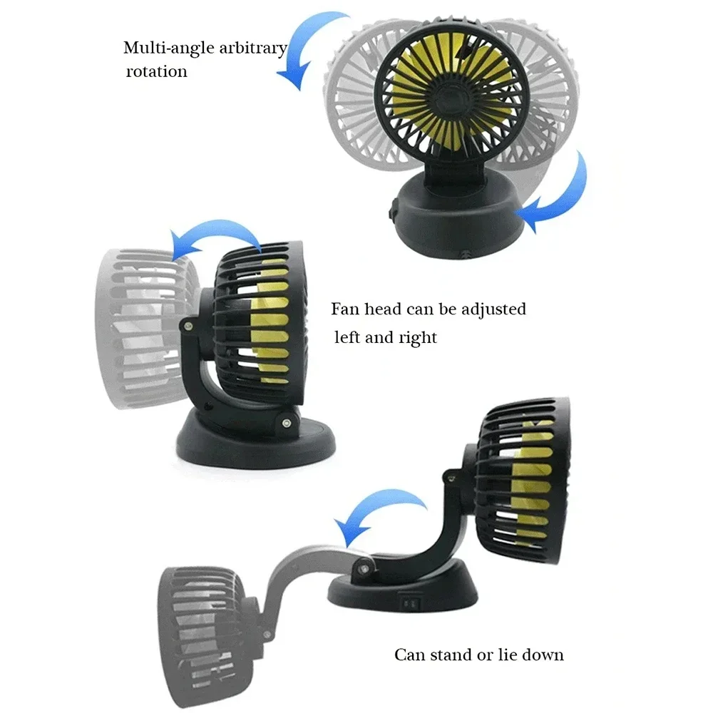 EAFC Ventilador de coche USB de doble cabezal orientable 360° - imagen 2