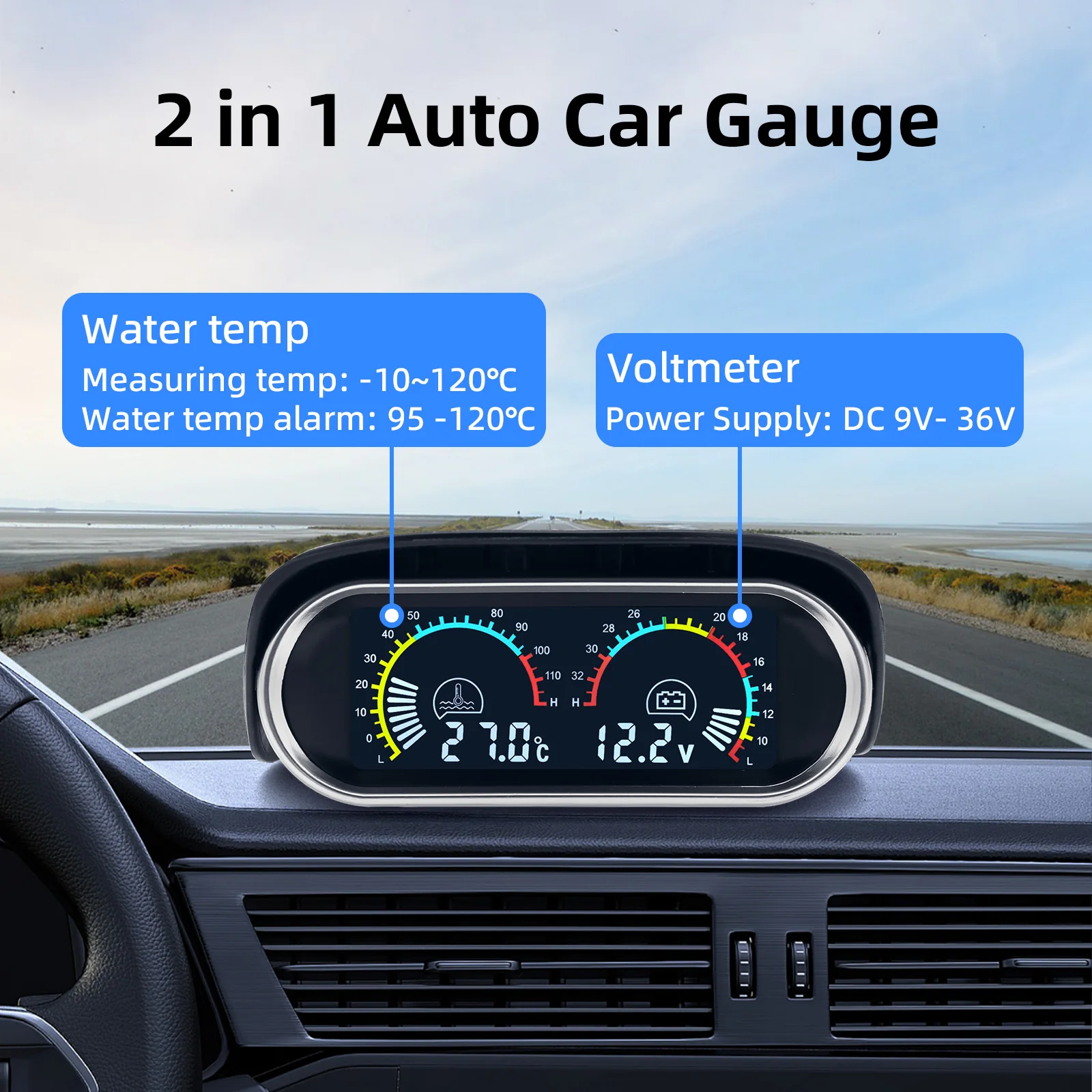 Voltímetro y medidor temperatura del agua con sensor NPT – coche - imagen 2